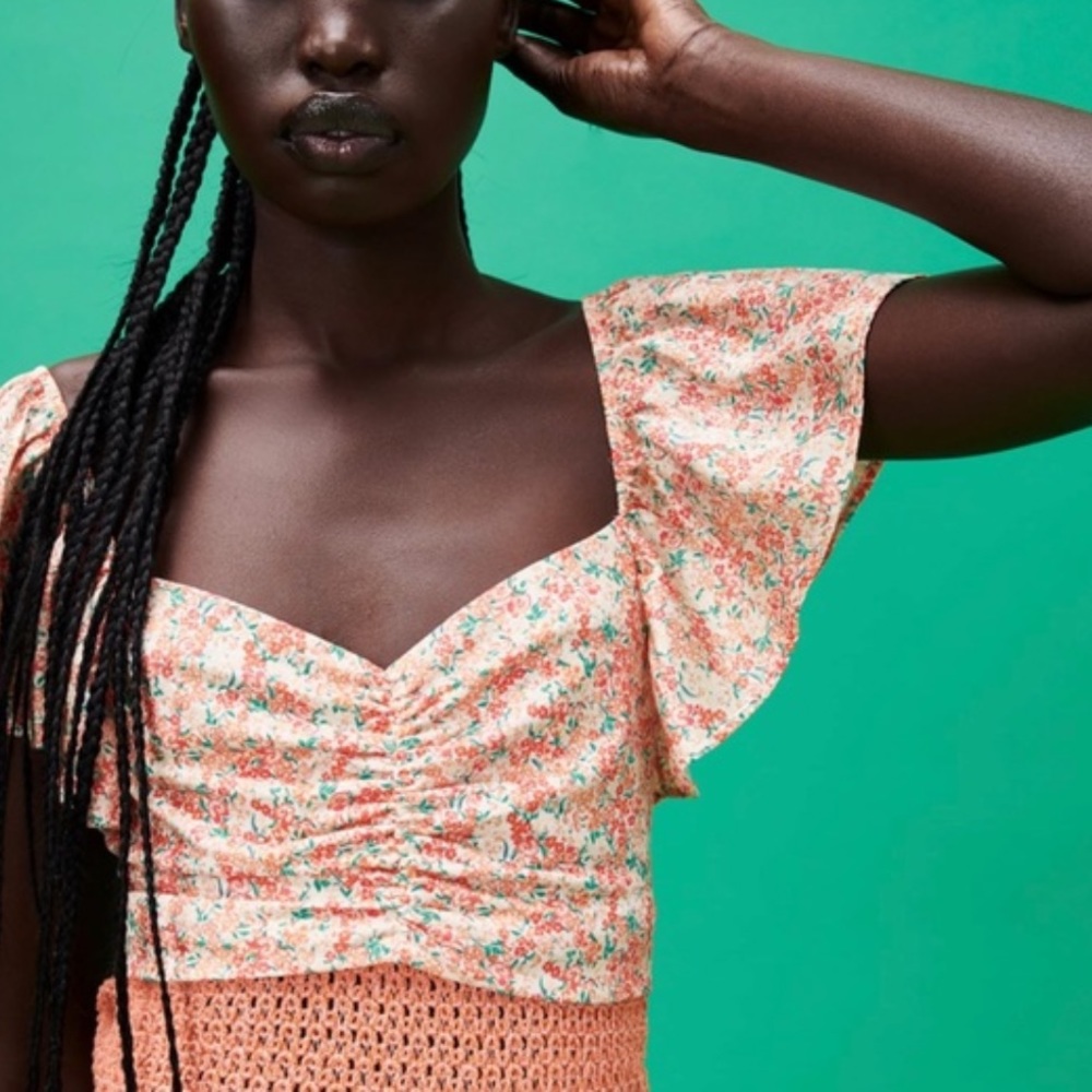 Zara Ruched Floral Print Crop Top - Small